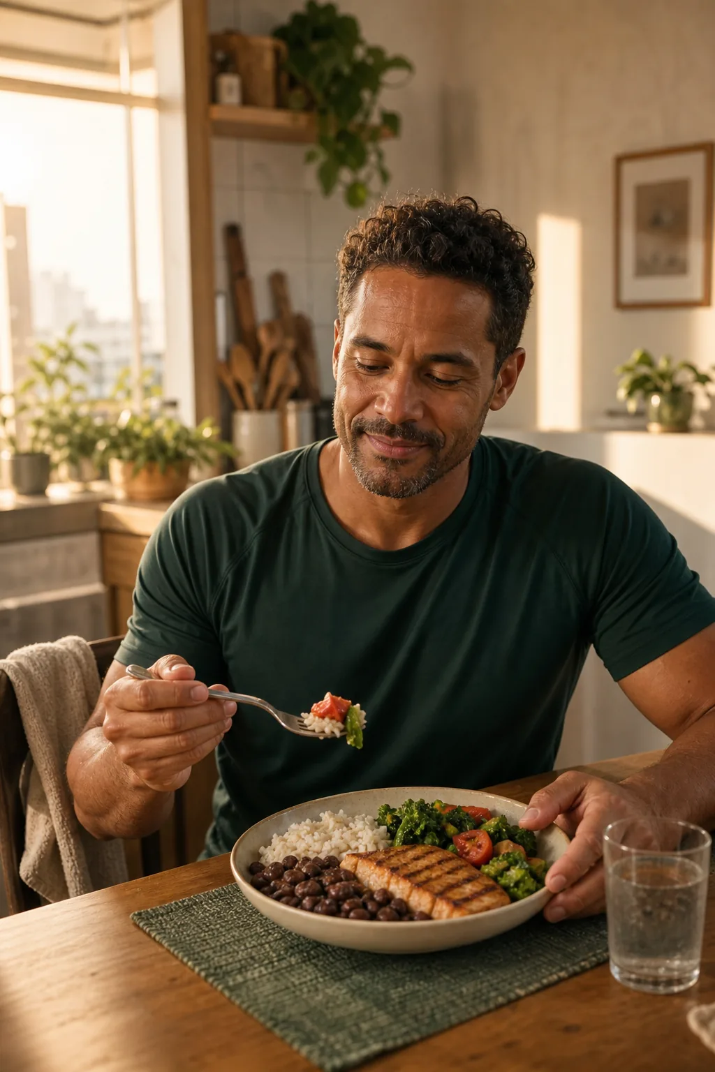 Person at an everyday meal, ready to make a choice with more clarity